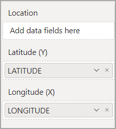 Visualizations pane containing Latitude and Longitude values