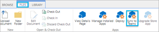 Sync to Teams button on the Files tab