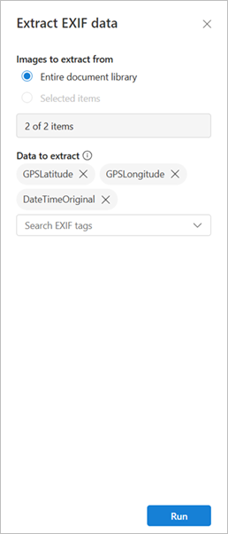 Extract EXIF data pane