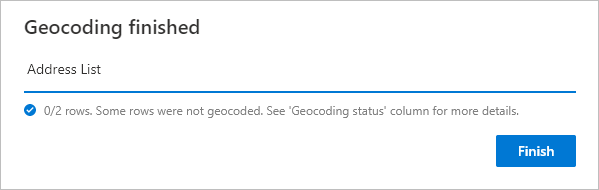 Geocoding progress window
