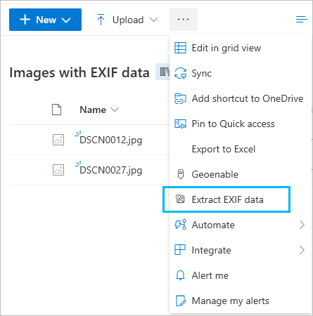 Extract EXIF data on the SharePoint toolbar