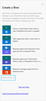 Show more button in the Create a flow pane