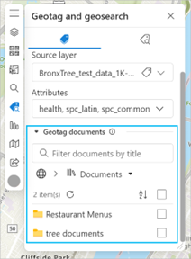 Geotag documents section of the Geotag and geosearch menu