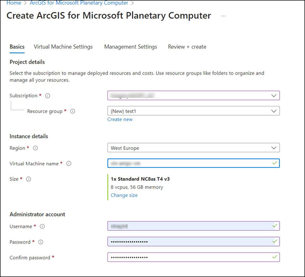 Basics tab in the Create ArcGIS for Microsoft Planetary Computer window Basics tab in the Create ArcGIS for Microsoft Planetary Computer window