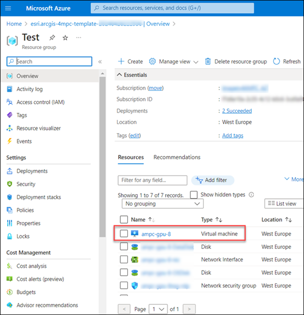 VM resource group page VM resource group page