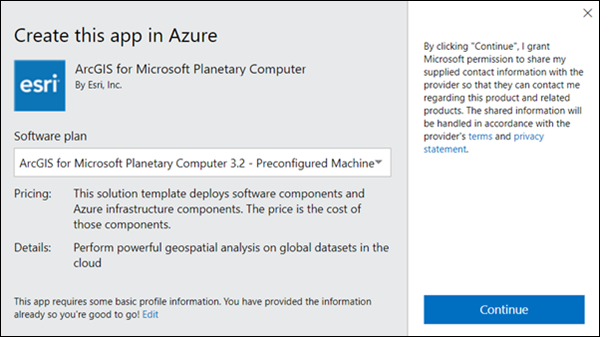 Accept the terms of use for ArcGIS for Microsoft Planetary Computer