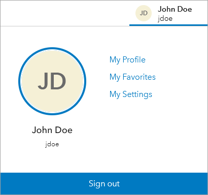Monitor user account menu with links to the My Profile, My Favorites, and My Settings page and a Sign out button