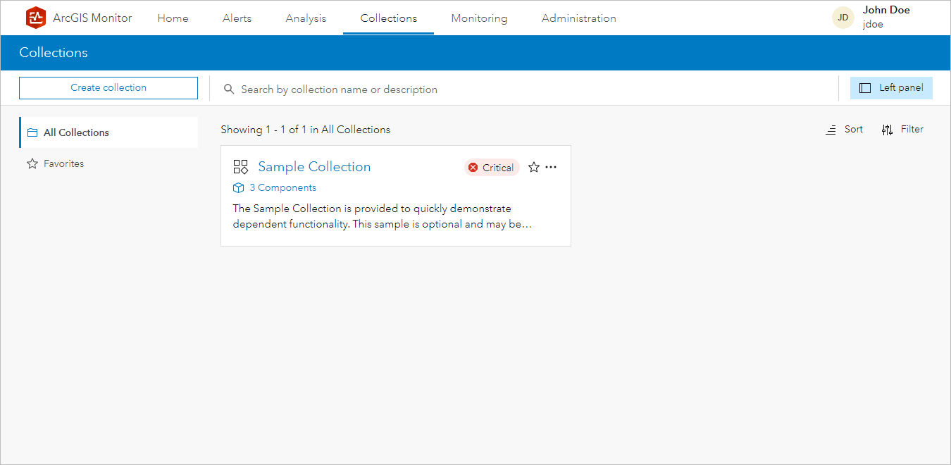 Collections page with a list of collections