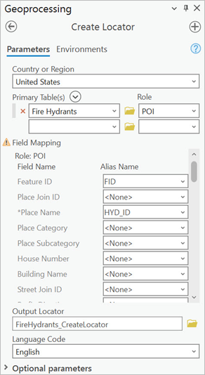 Completed Create Address Locator pane