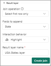 Selected operations and filters for the resulting joined layer