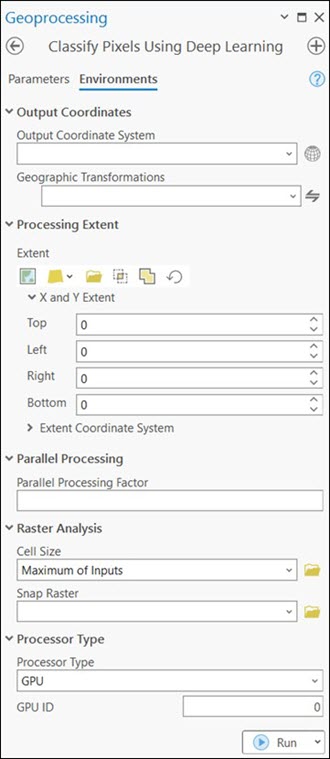 Classify Pixels Using Deep Learning Environments tab