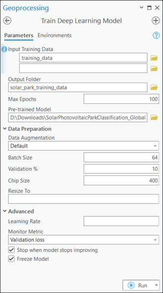 Train Deep Learning Model tool parameters