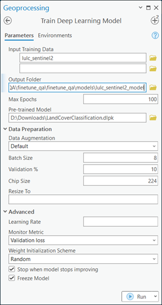 Train Deep Learning Model tool parameters