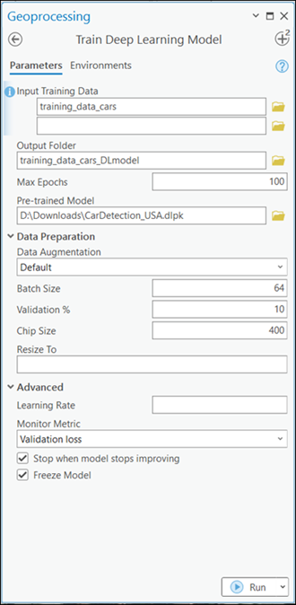 Train Deep Learning Model tool parameters