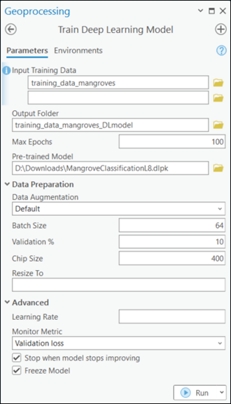 Train Deep Learning Model tool parameters