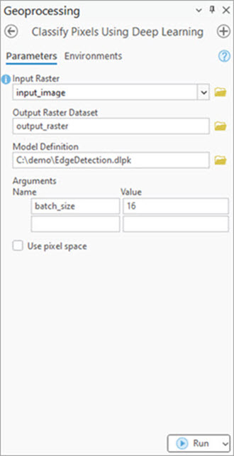 Classify Pixels Using Deep Learning tool Parameters tab