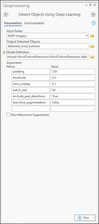 Detect Objects Using Deep Learning Parameters tab