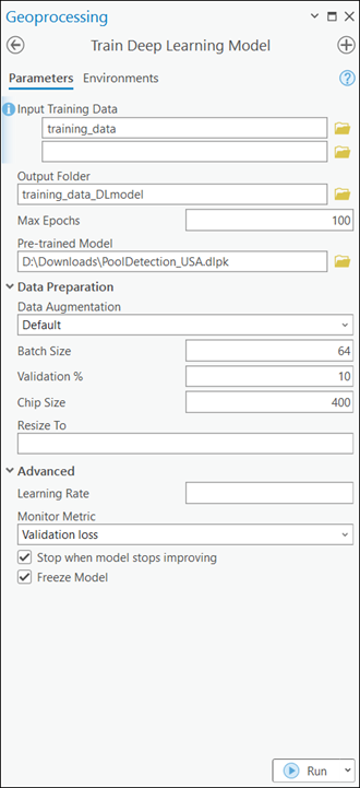 Train Deep Learning Model tool parameters