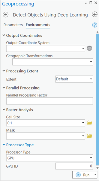 Detect Objects Using Deep Learning Environment tab