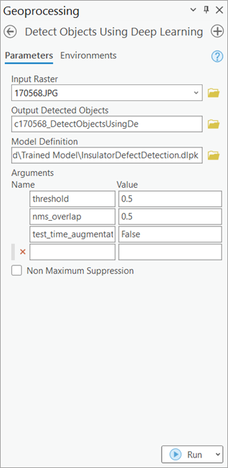 Detect Objects Using Deep Learning tool parameters