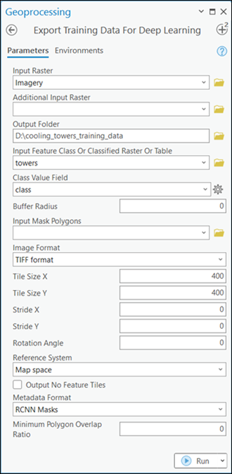 Export Training Data For Deep Learning tool parameters
