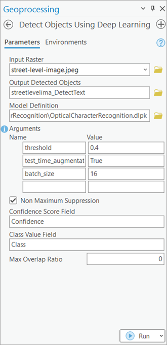 Detect Object Using Deep Learning tool Parameters tab