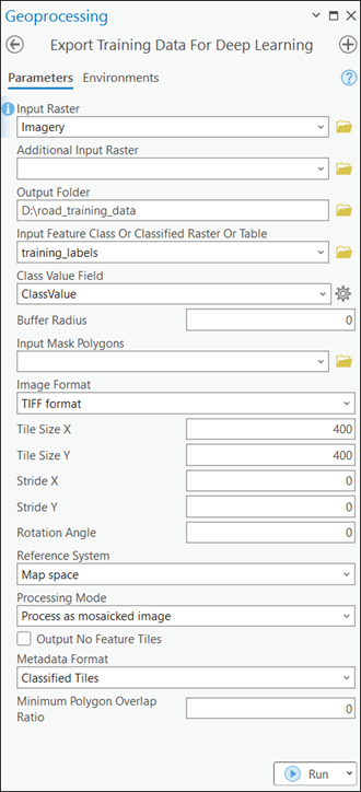 Export Training Data For Deep Learning tool parameters