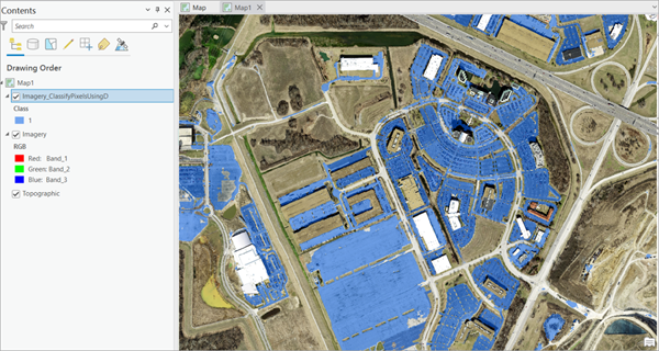 Results from the Classify Pixels Using Deep Learning tool