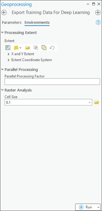 Export Training Data For Deep Learning tool parameters on the Environments tab