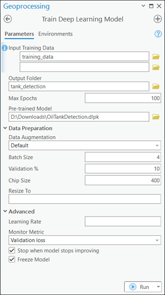 Train Deep Learning Model tool parameters
