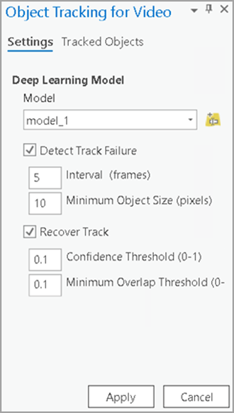 Object Tracking for Video tool settings