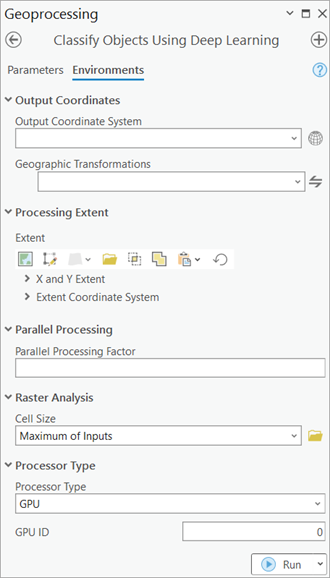 Classify Pixels Using Deep Learning tool Environments tab