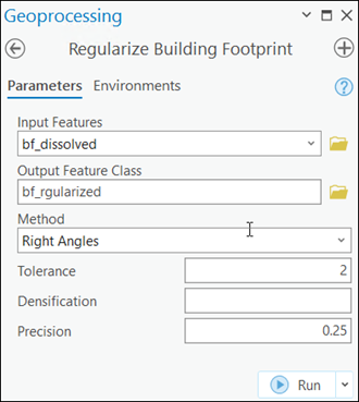 Regularize Building Footprint tool parameters