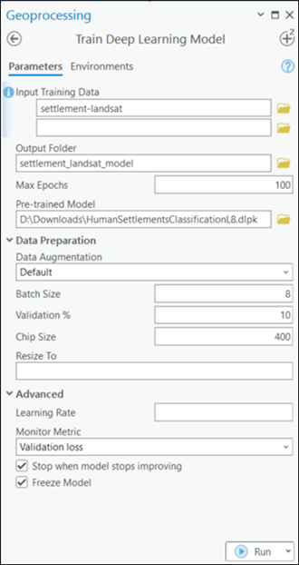 Train Deep Learning Model tool parameters