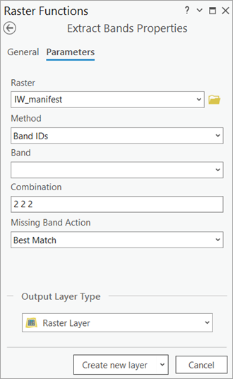 Extract Bands Properties Parameters tab.