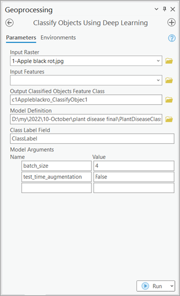 Classify Objects Using Deep Learning Parameters tab