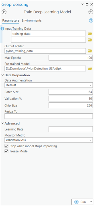 Train Deep Learning Model tool parameters