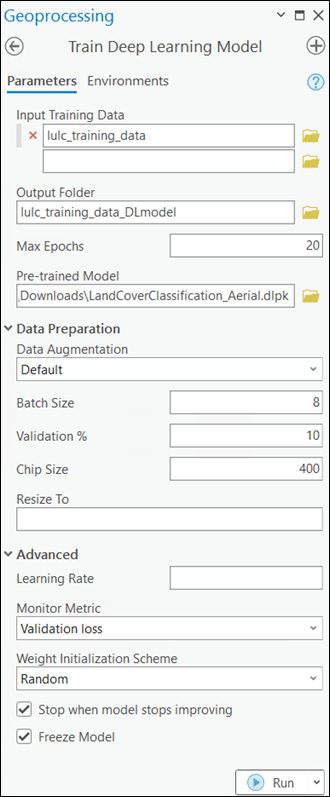 train deep learning model tool parameter