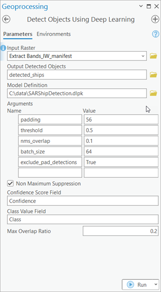 Detect Objects Using Deep Learning tool Parameters tab