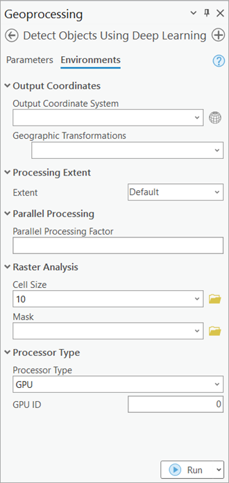 Detect Objects Using Deep Learning tool Environments tab