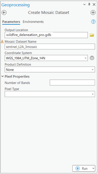 Create Mosaic Dataset pane