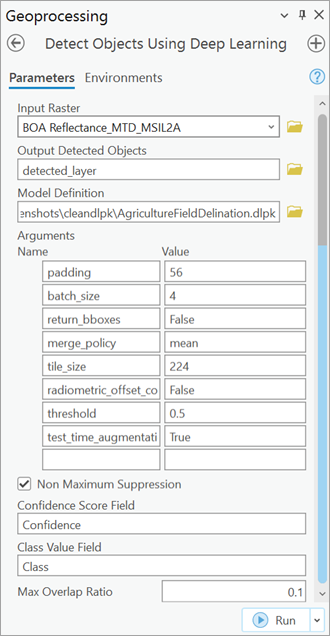 Detect Objects Using Deep Learning tool Parameters tab