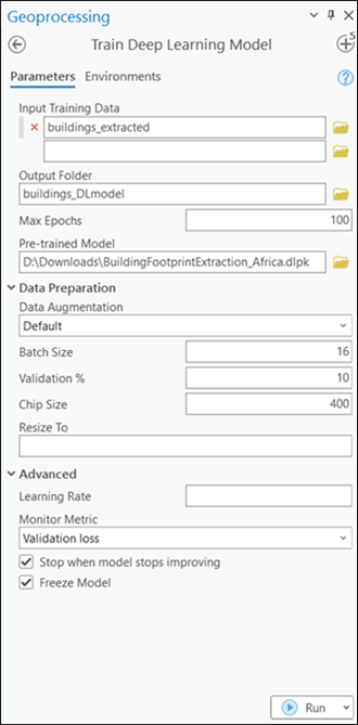 Train Deep Learning Model tool parameters