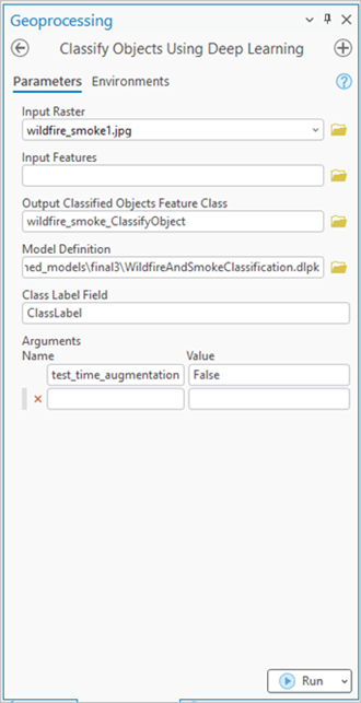 Parameters tab on the Classify Objects Using Deep Learning dialog box