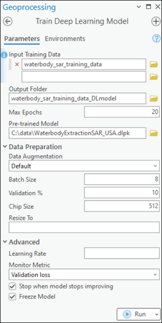 Train Deep Learning Model tool parameters