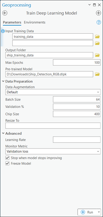 Train Deep Learning Model tool parameters