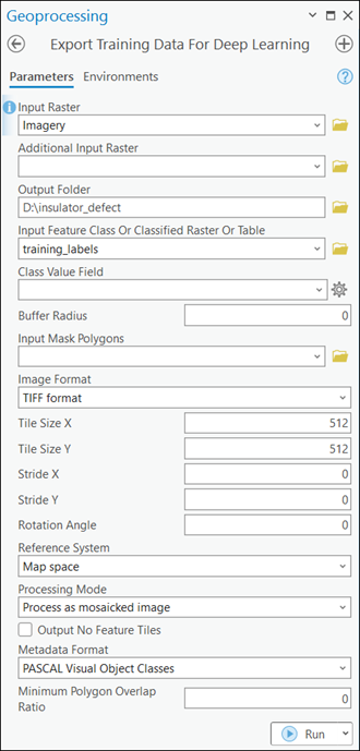 Export Training Data For Deep Learning tool parameters