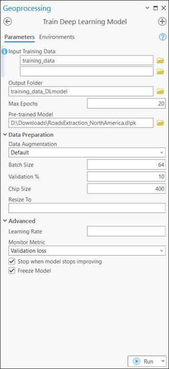 Train Deep Learning Model tool parameters