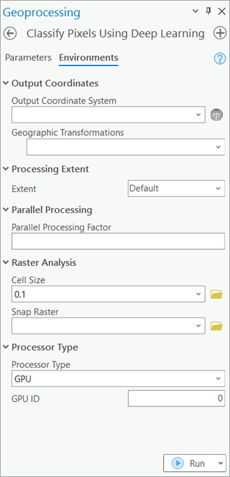 Classify Pixels Using Deep Learning tool Environments tab