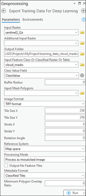 Export Training Data For Deep Learning tool parameters